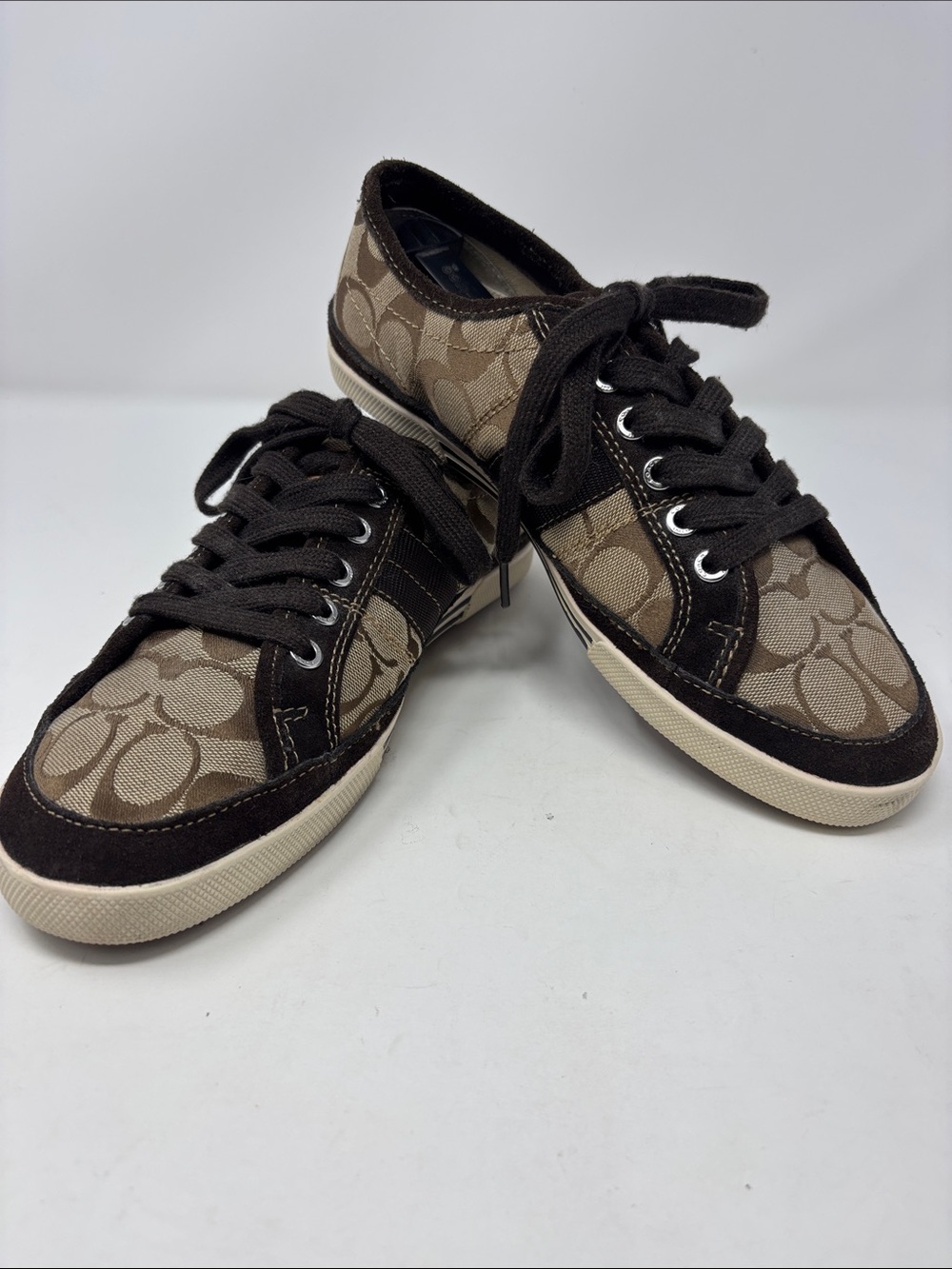 Coach Low-Top Signature Canvas Sneaker in Brown and Cream Brad 8.5D 8.5 D